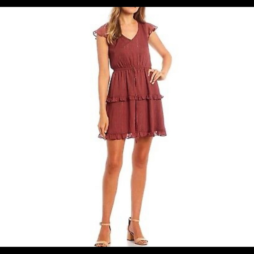 I.N. San Francisco Flutter Cap-Sleeve Lurex Tiered Skirt Fit-and-Flare Dress